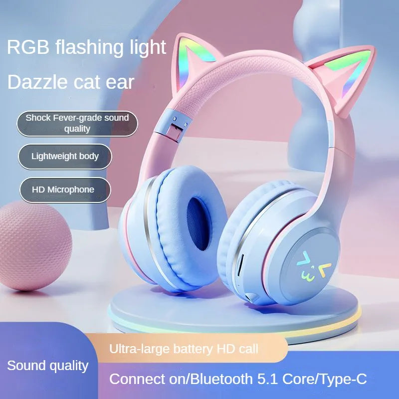 Gradient Cat Ear Bluetooth Earphones Wireless