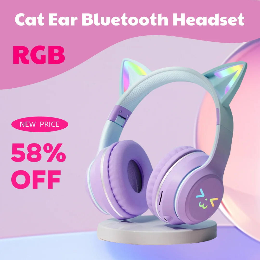 Gradient Cat Ear Bluetooth Earphones Wireless