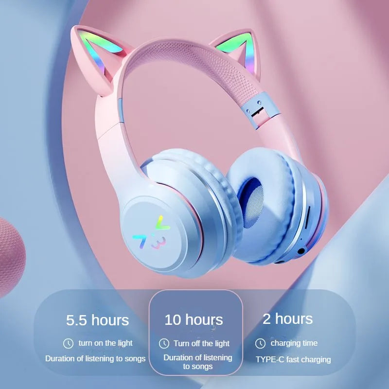 Gradient Cat Ear Bluetooth Earphones Wireless