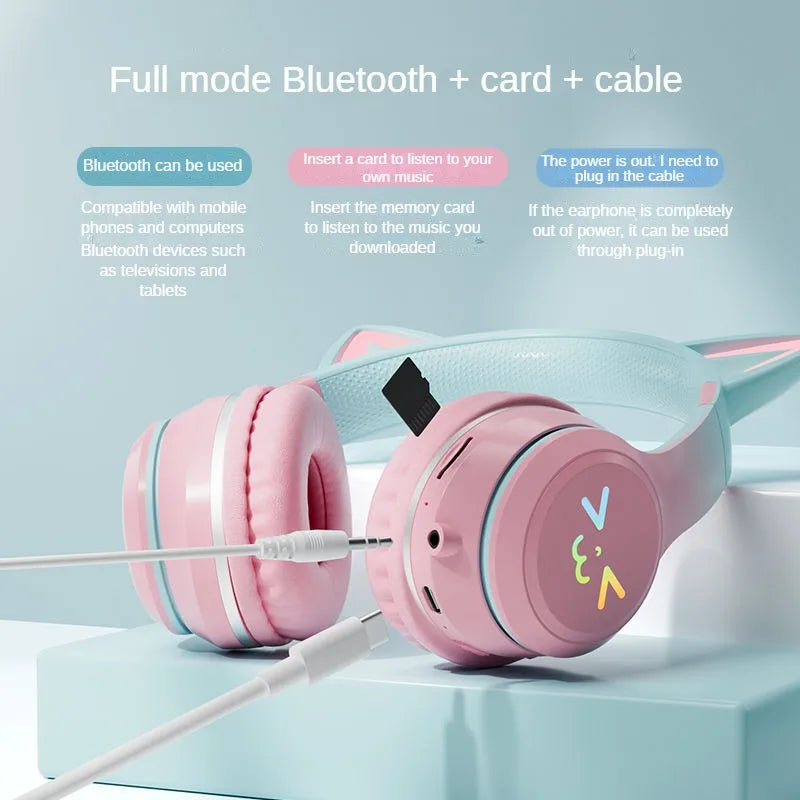 Gradient Cat Ear Bluetooth Earphones Wireless